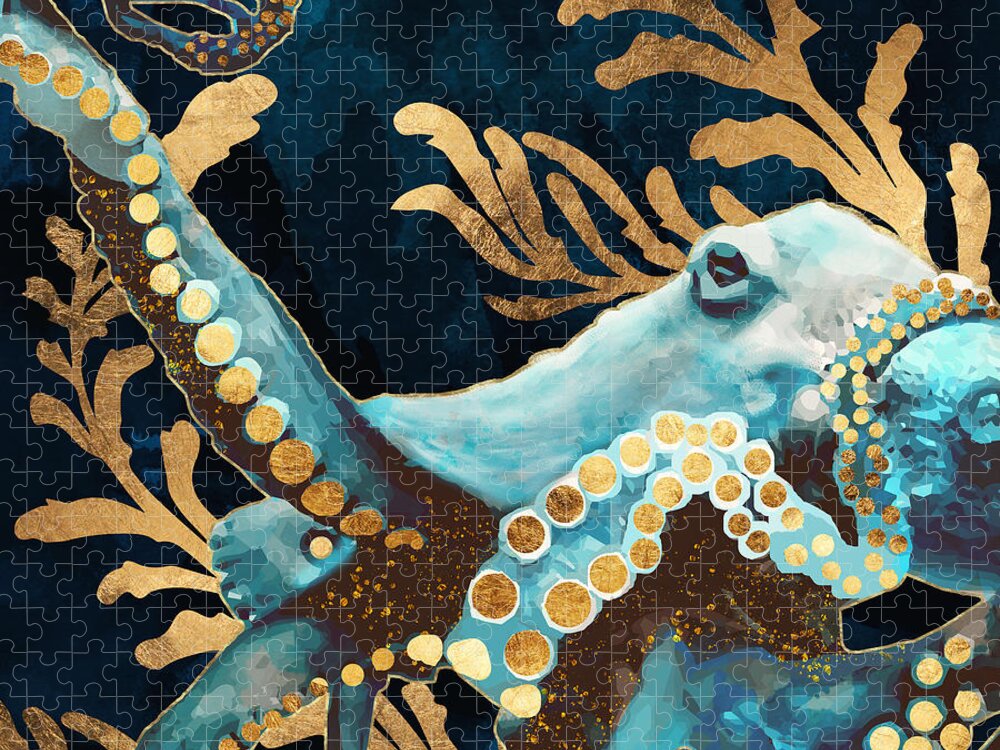 Digital Jigsaw Puzzle featuring the digital art Indigo Octopus by Spacefrog Designs