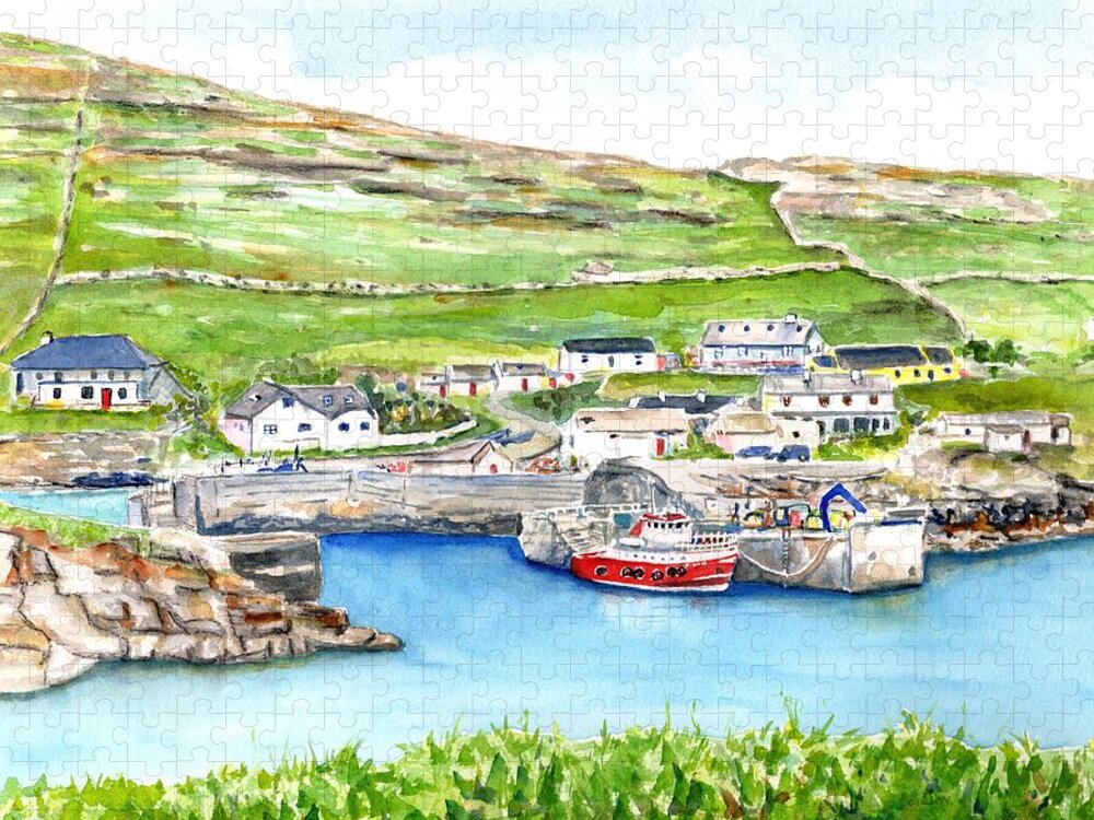 Inishturk Ireland Jigsaw Puzzle featuring the painting Inishturk Island Ireland by Carlin Blahnik CarlinArtWatercolor