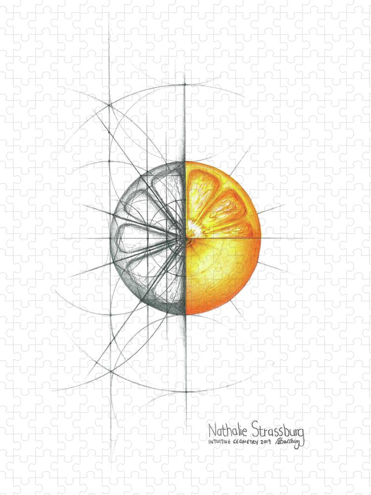 Orange Jigsaw Puzzle featuring the drawing Intuitive Geometry Orange by Nathalie Strassburg