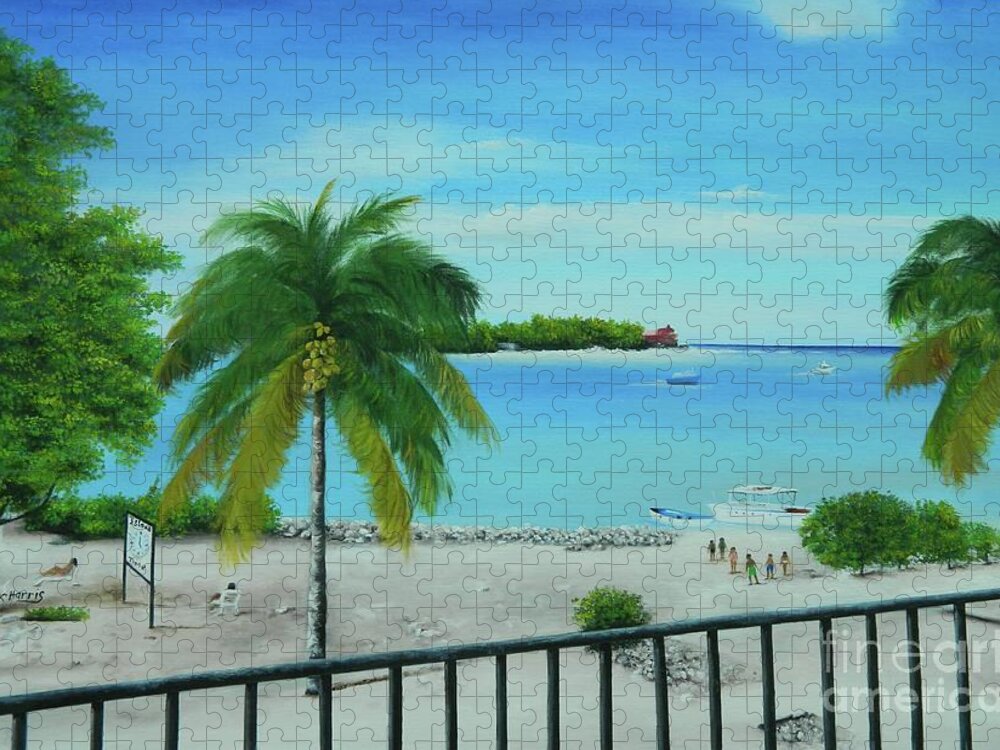 Tropical Landscape Jigsaw Puzzle featuring the painting Island Time 2 by Kenneth Harris