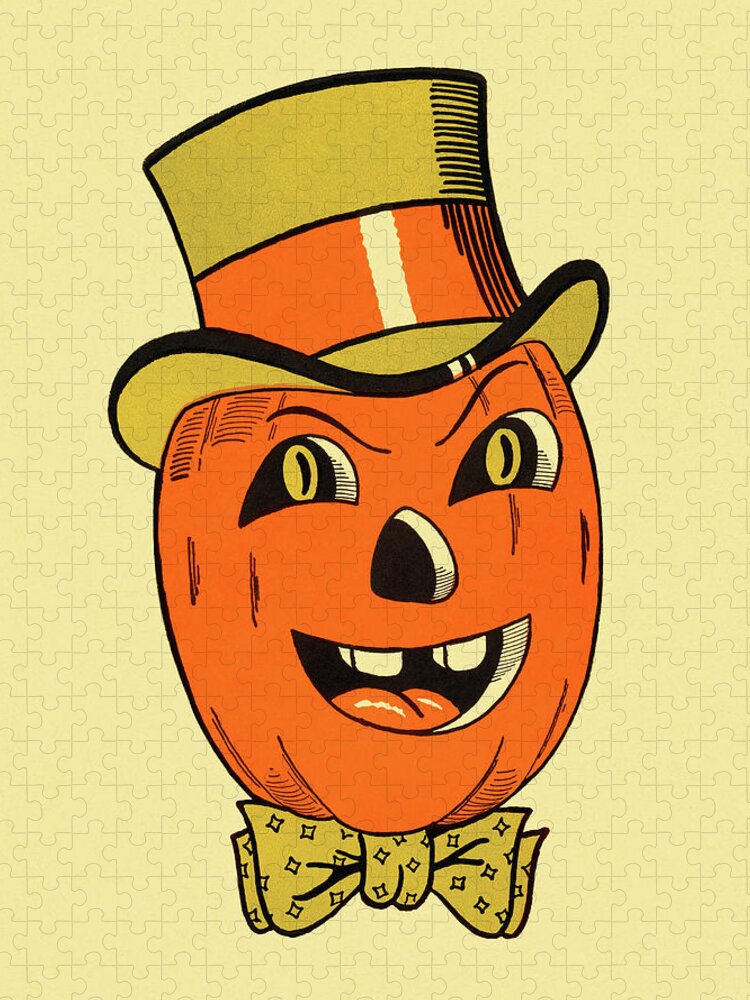 Accessories Jigsaw Puzzle featuring the drawing Jack-O'-Lantern Wearing Hat by CSA Images