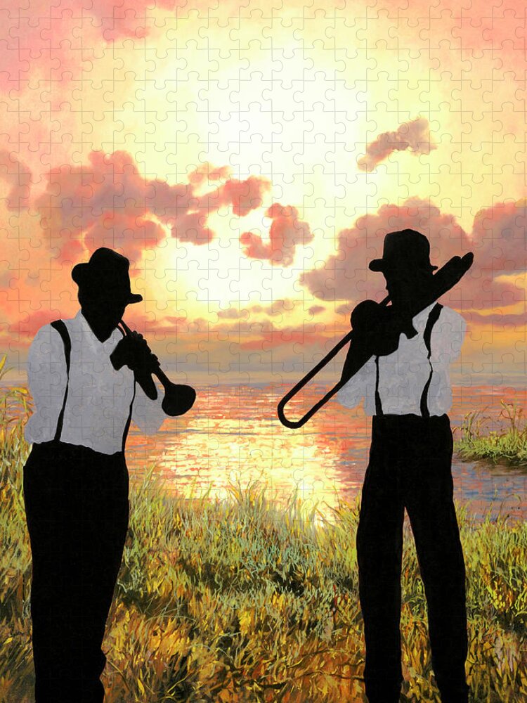 Jazz Jigsaw Puzzle featuring the painting Jazz Al Tramonto by Guido Borelli