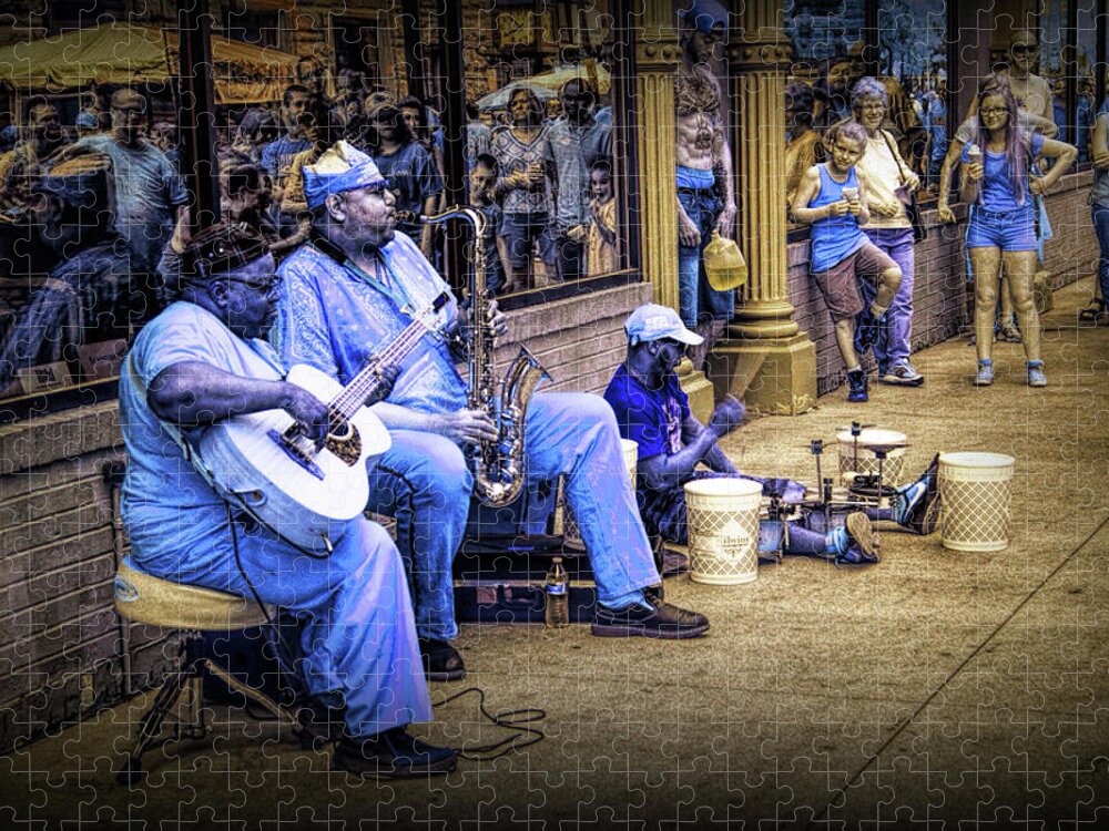 Street Jigsaw Puzzle featuring the photograph Jazz Musician Street Buskers in Infrared by Randall Nyhof