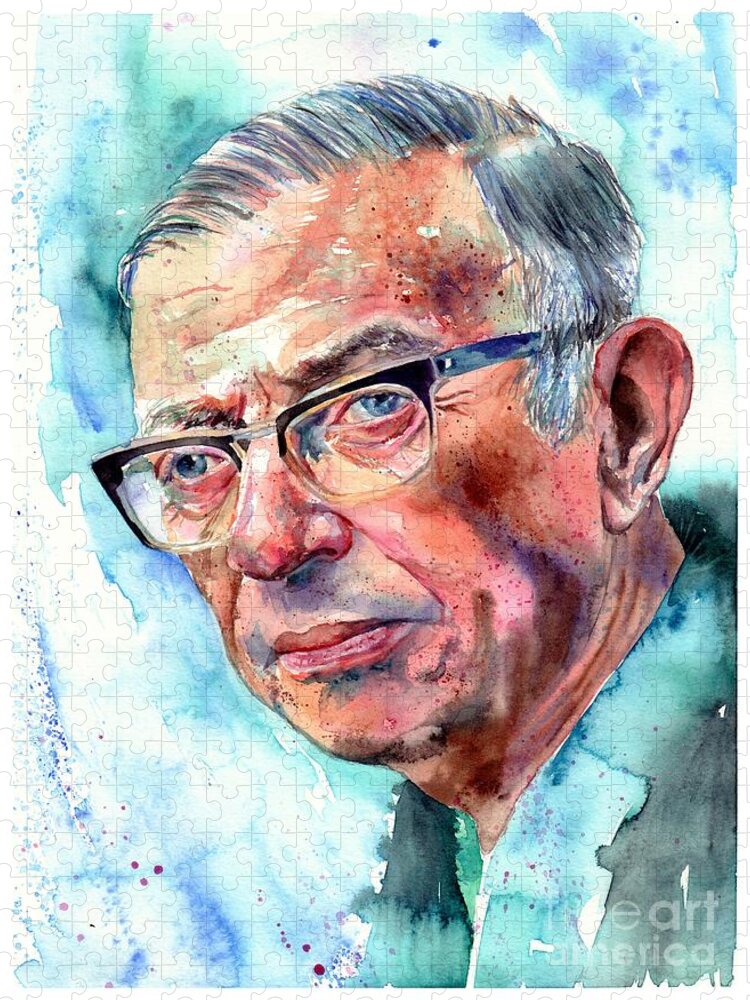 Jean-paul Jigsaw Puzzle featuring the painting Jean-Paul Sartre Portrait by Suzann Sines