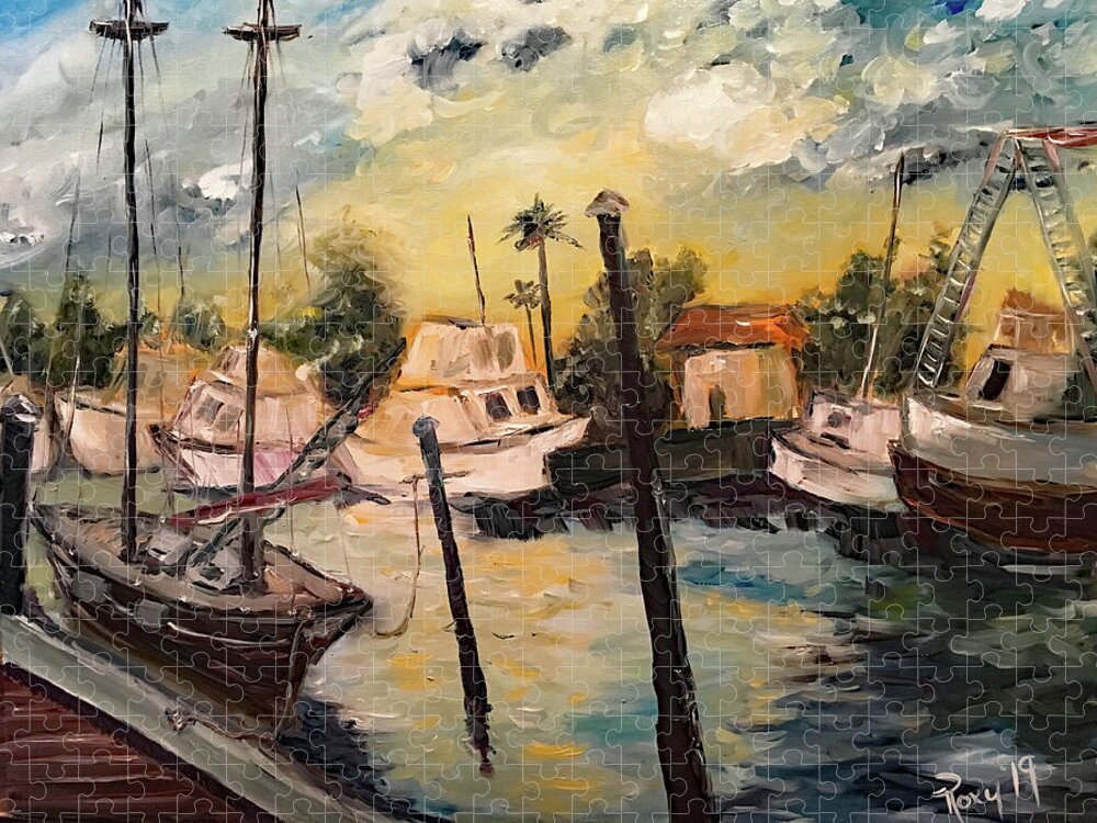 Harbor Jigsaw Puzzle featuring the painting Jeannes Harbor by Roxy Rich