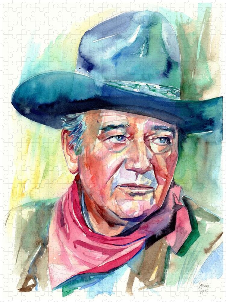 John Jigsaw Puzzle featuring the painting John Wayne Portrait by Suzann Sines
