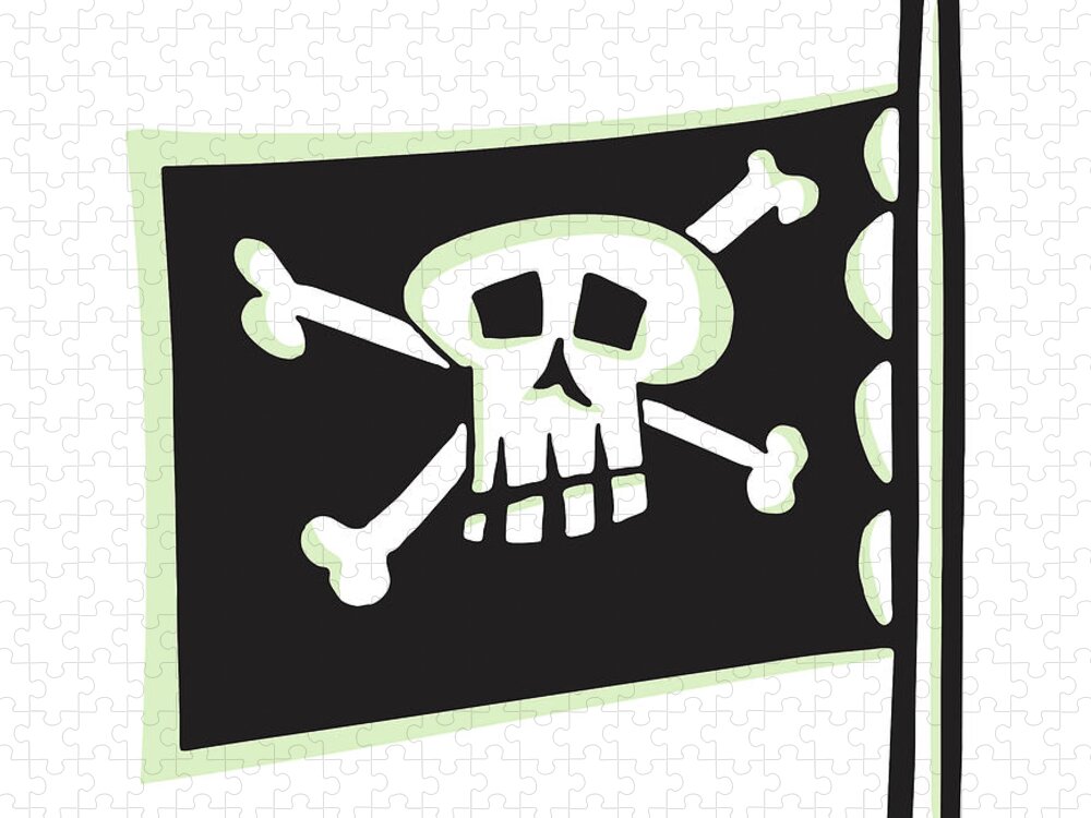 Beware Jigsaw Puzzle featuring the drawing Jolly Roger Pirate Flag by CSA Images