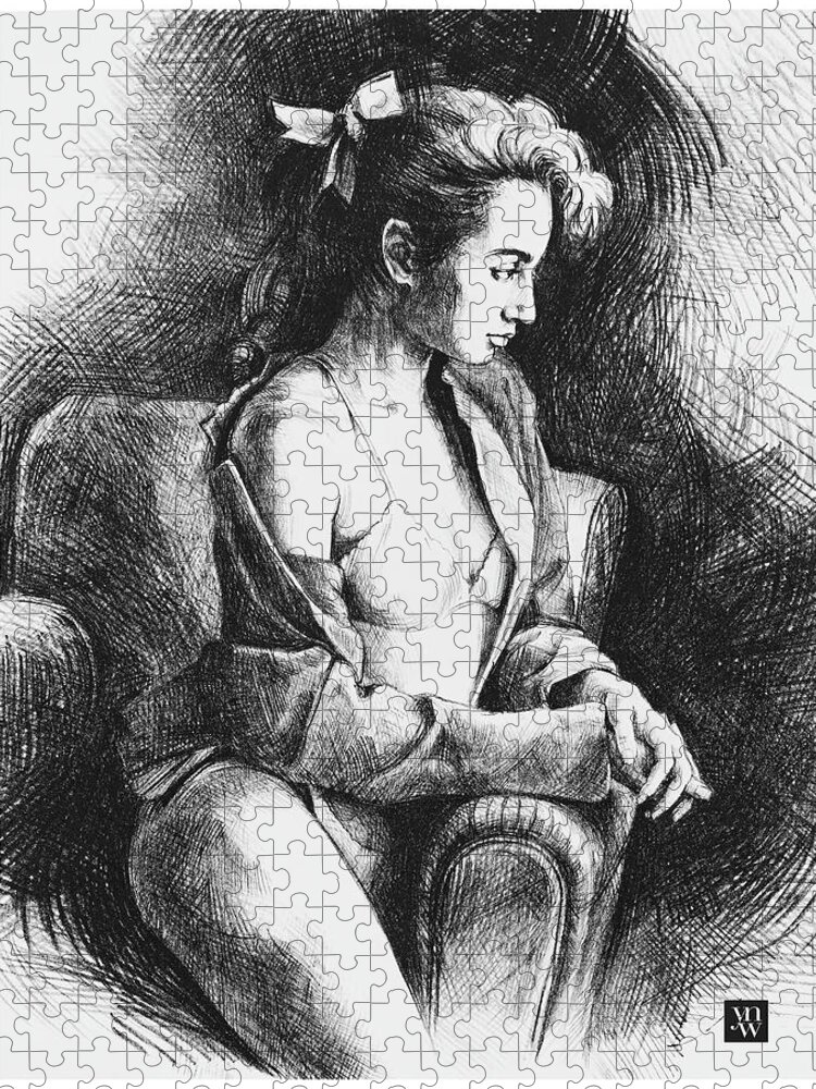 Woman Jigsaw Puzzle featuring the drawing Julia 2 by Yvonne Wright
