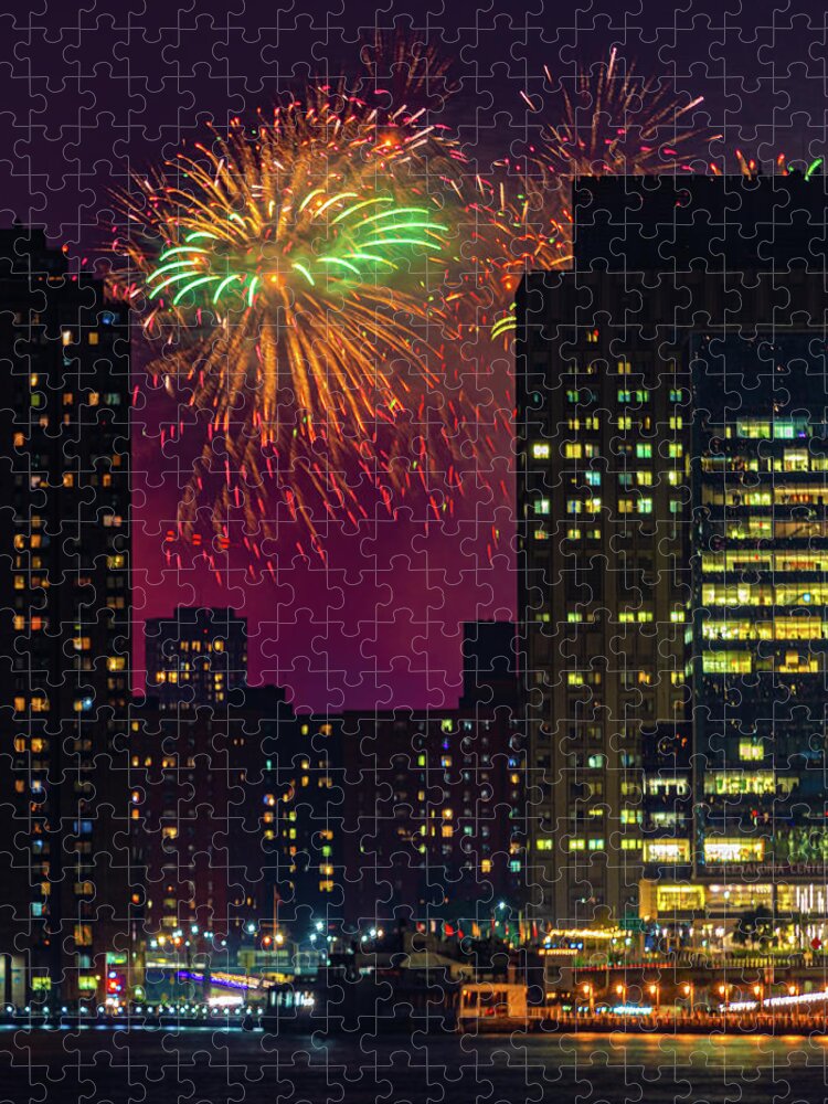 Fireworks Jigsaw Puzzle featuring the photograph July 4th in New York City by Chris Lord