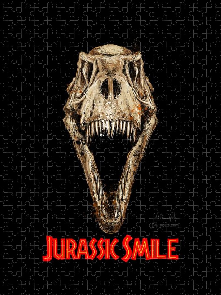 Sci-fi Jigsaw Puzzle featuring the digital art Jurassic Smile red by Andrea Gatti