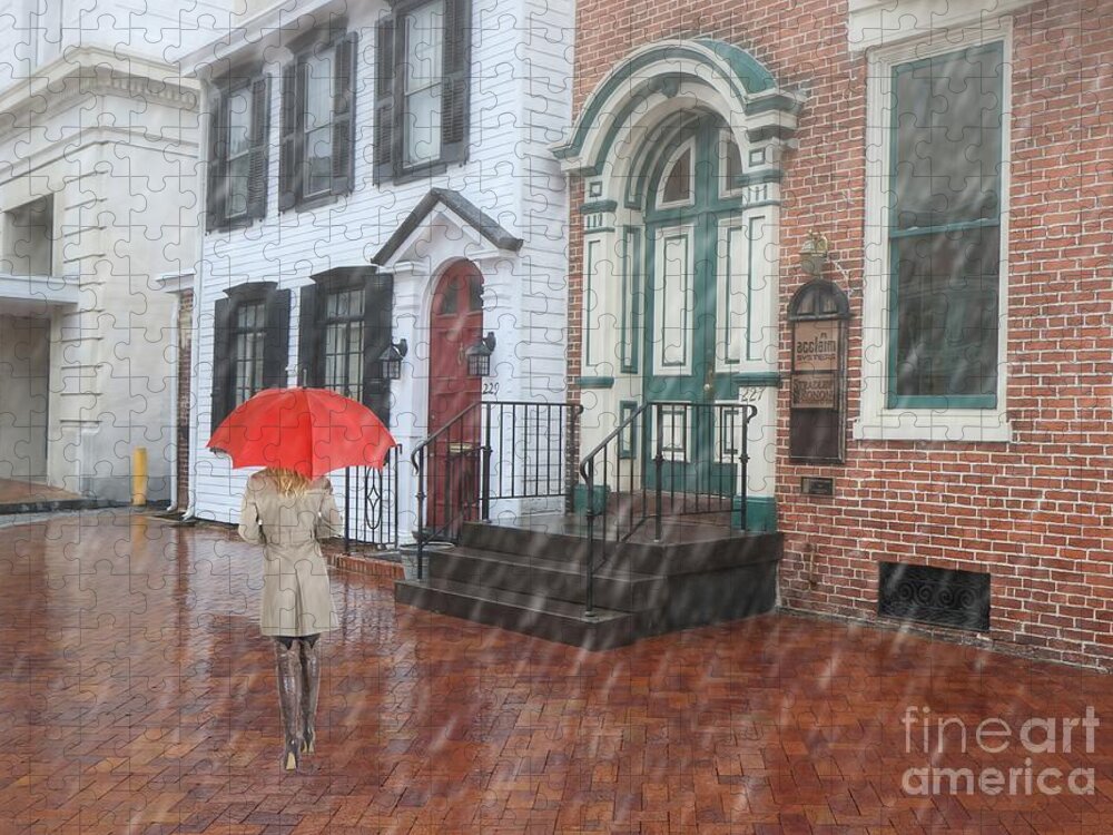 Red Jigsaw Puzzle featuring the photograph Just Walkin' In The Rain by Geoff Crego
