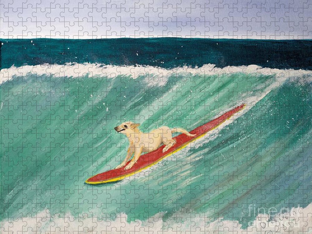 Lab Surfing Jigsaw Puzzle featuring the painting K9 Up by Elizabeth Mauldin