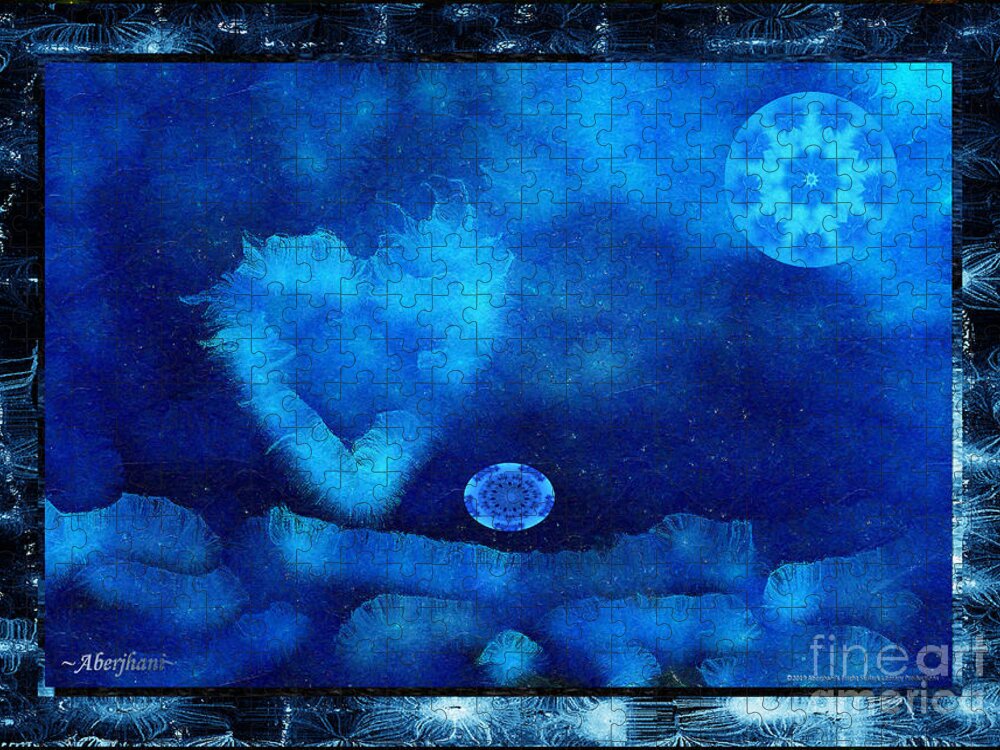 Moon Jigsaw Puzzle featuring the digital art Kaleidoscope Moon for Children Gone Too Soon Number 4 - Cerulean Valentine by Aberjhani