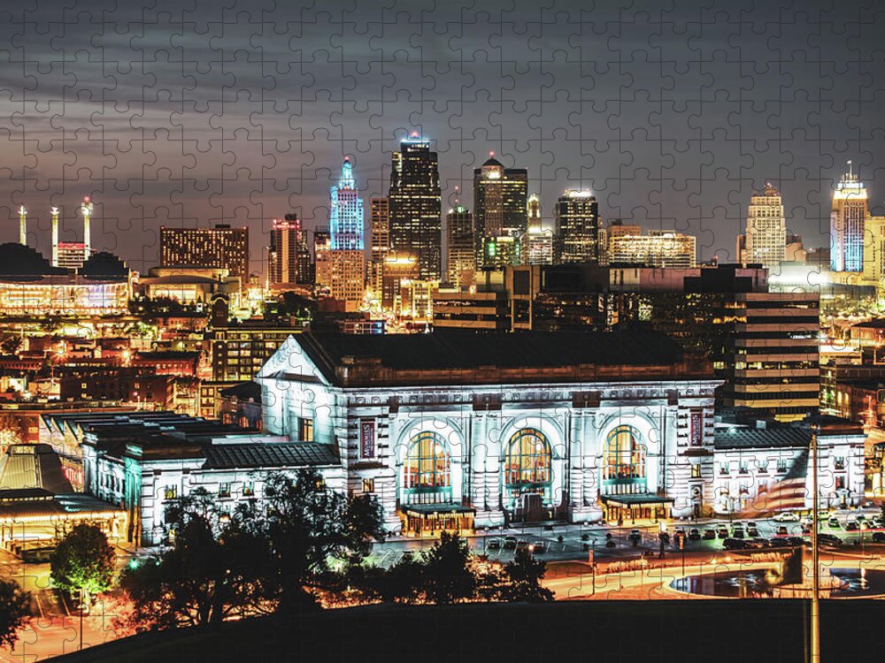 Kansas City Skyline Jigsaw Puzzle featuring the photograph Kansas City Skyline at Night by Gregory Ballos
