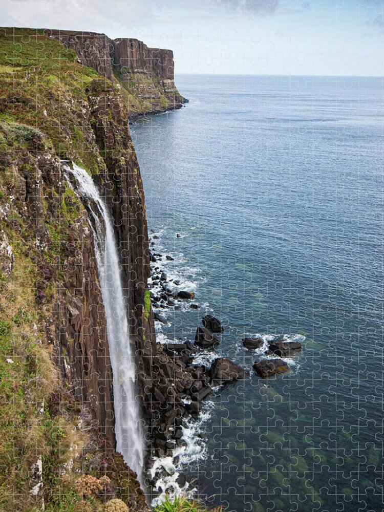 Waterfall Jigsaw Puzzle featuring the photograph Kilt rock with the Mealt falls at the Isle of Skye in the Highla by Michalakis Ppalis