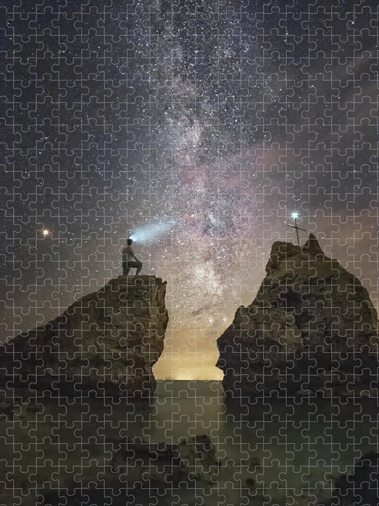 Milky Way Jigsaw Puzzle featuring the photograph King of the rocks by Elias Pentikis