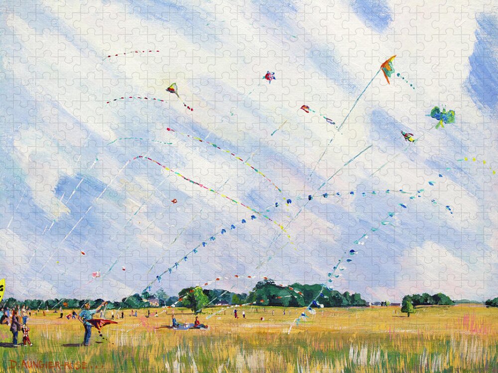 Acrylic Jigsaw Puzzle featuring the painting Kite Day by Seeables Visual Arts