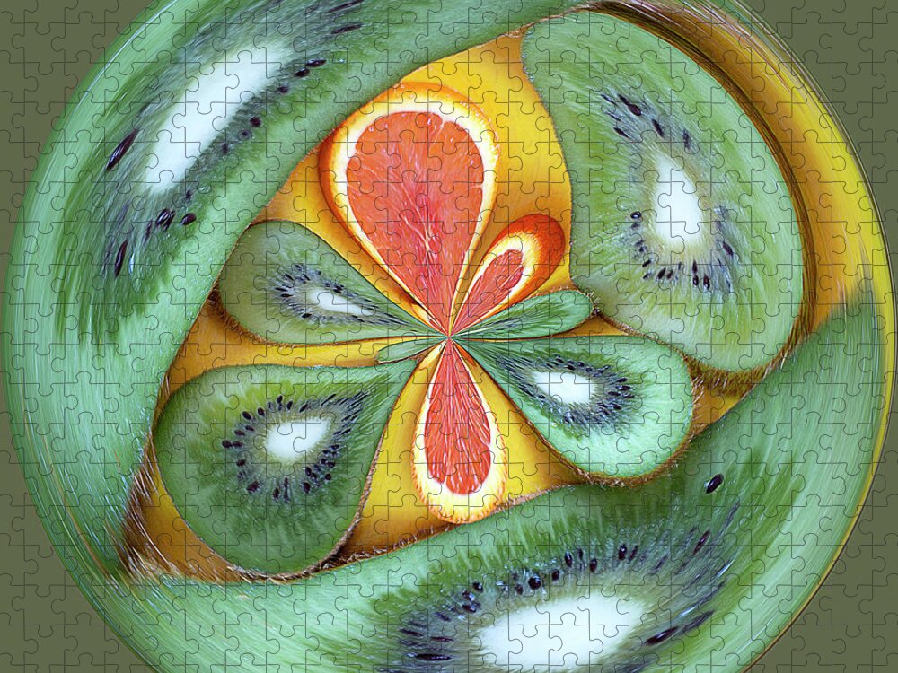 Fruit Orb Jigsaw Puzzle featuring the digital art Kiwi and Orange Orb by Elisabeth Lucas