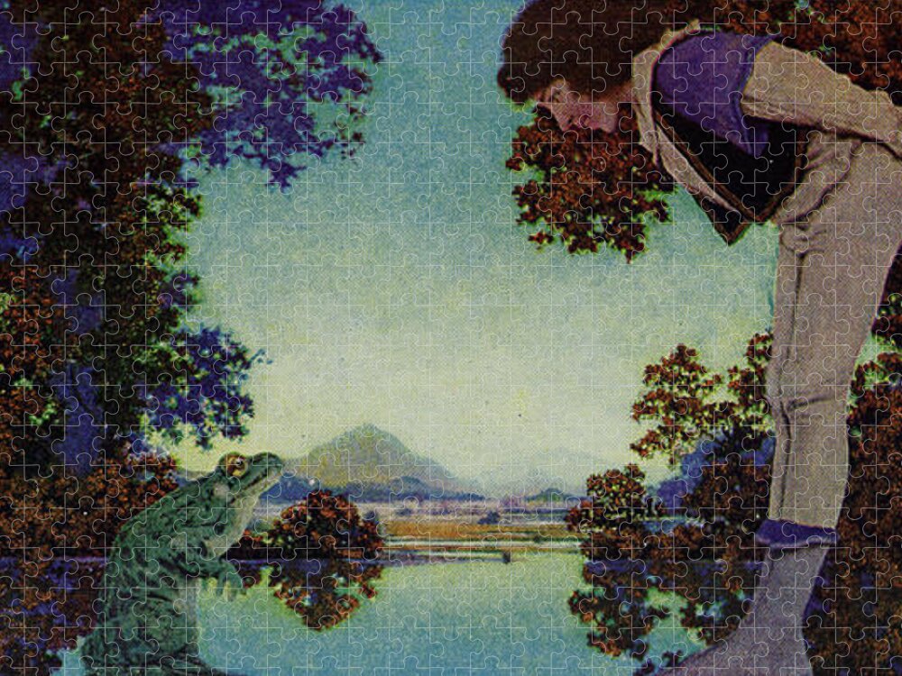 Hearts Jigsaw Puzzle featuring the painting Knave of Hearts - speaking to a frog by Maxfield Parrish