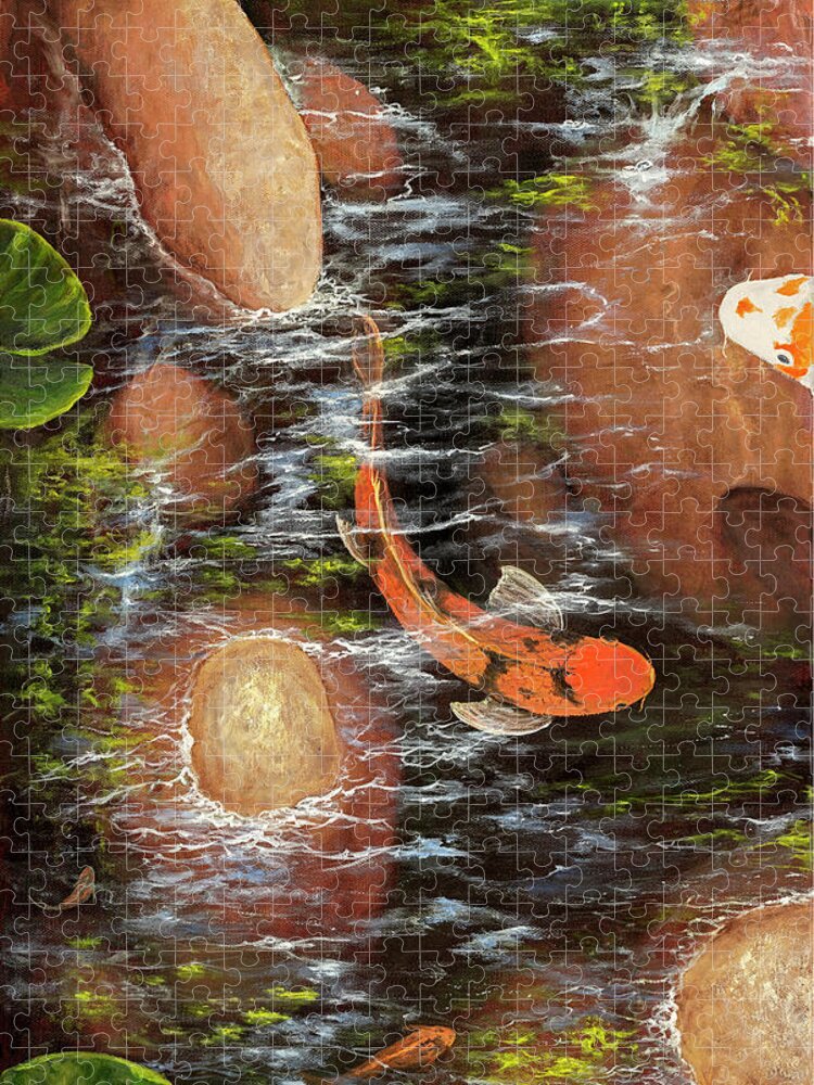 Fish Jigsaw Puzzle featuring the painting Koi Pond Left Side by Darice Machel McGuire