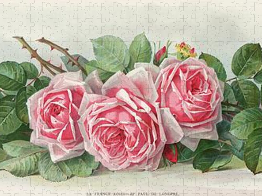 Flowers Jigsaw Puzzle featuring the painting La France Roses by Paul De Longpre