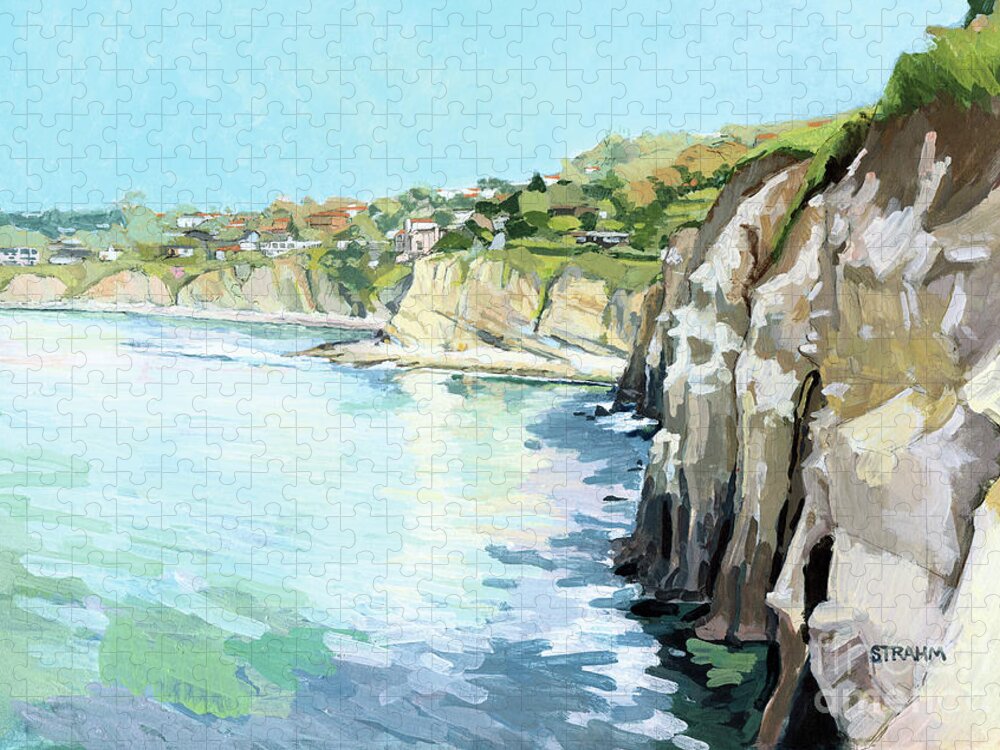 La Jolla Cove Jigsaw Puzzle featuring the painting La Jolla Sea Caves - San Diego, California by Paul Strahm