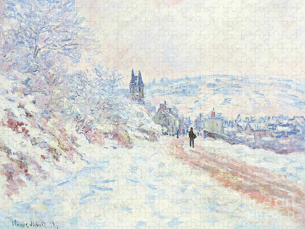 Monet Jigsaw Puzzle featuring the painting La route de Vetheuil, effet de neige, 1879 by Claude Monet