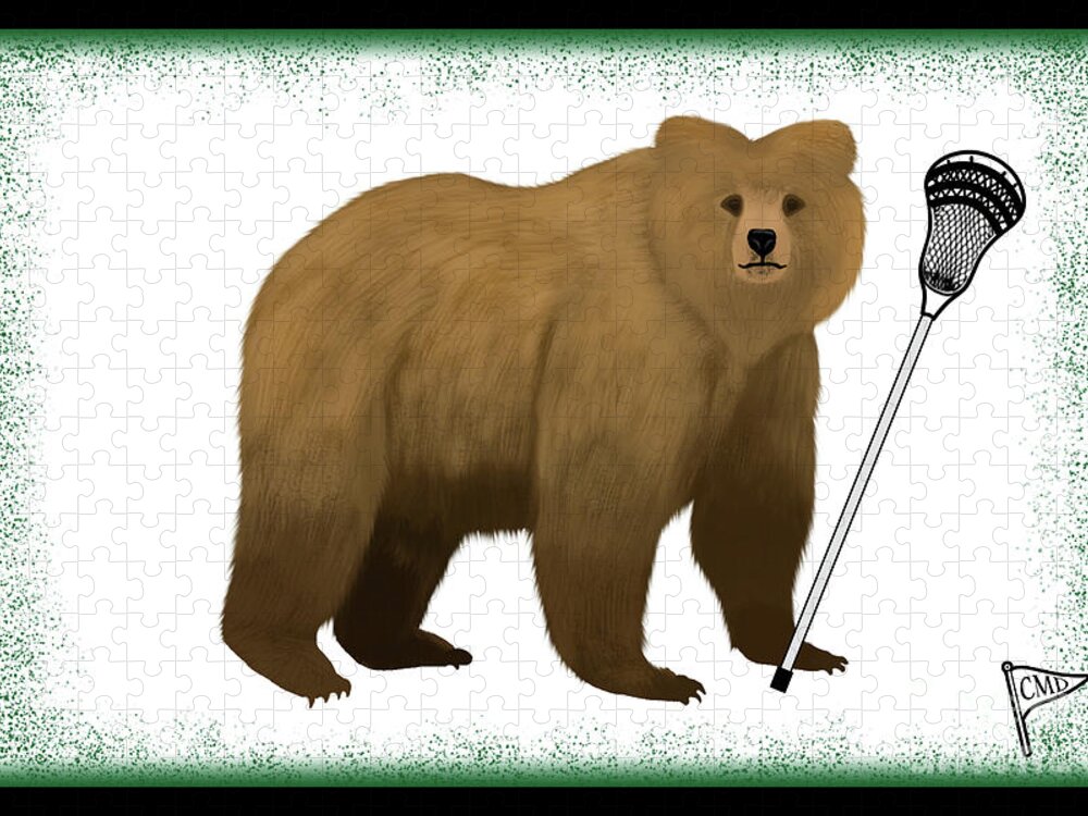 Lacrosse Bears Jigsaw Puzzle featuring the digital art Lacrosse Bear Green by College Mascot Designs