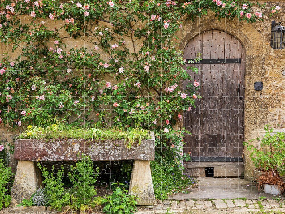 3scape Jigsaw Puzzle featuring the photograph Lacock Abbey Courtyard Door by Adam Romanowicz