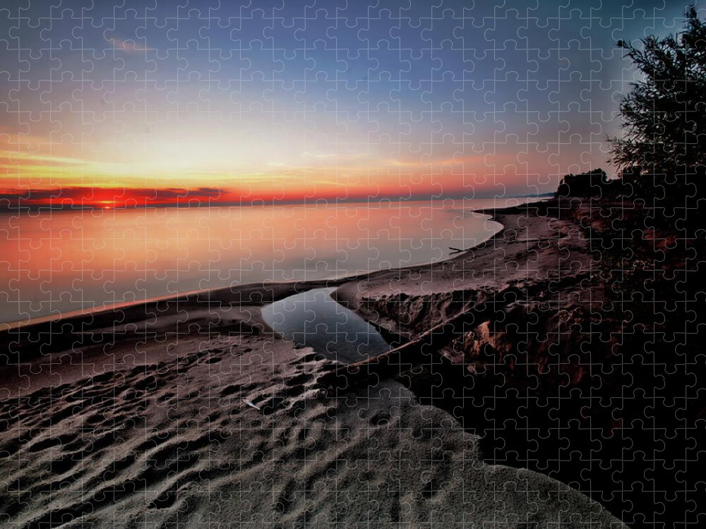 Sunrise Jigsaw Puzzle featuring the photograph Lake Erie at sunrise by Bill Jonscher