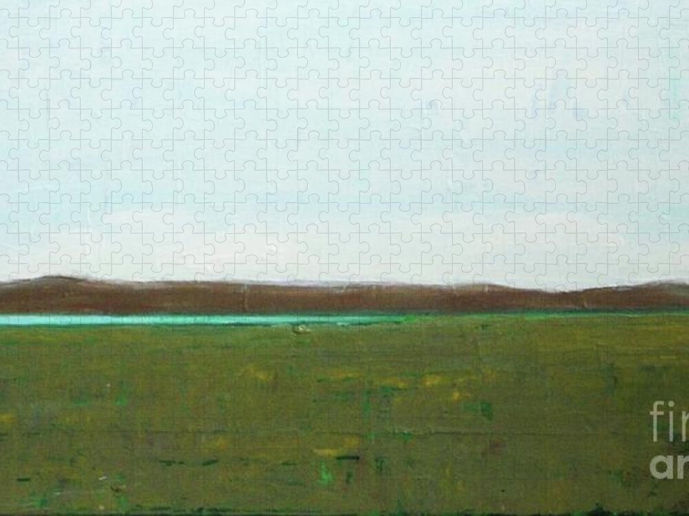 Abstract Landscape Jigsaw Puzzle featuring the painting Lake in Prairie by Vesna Antic