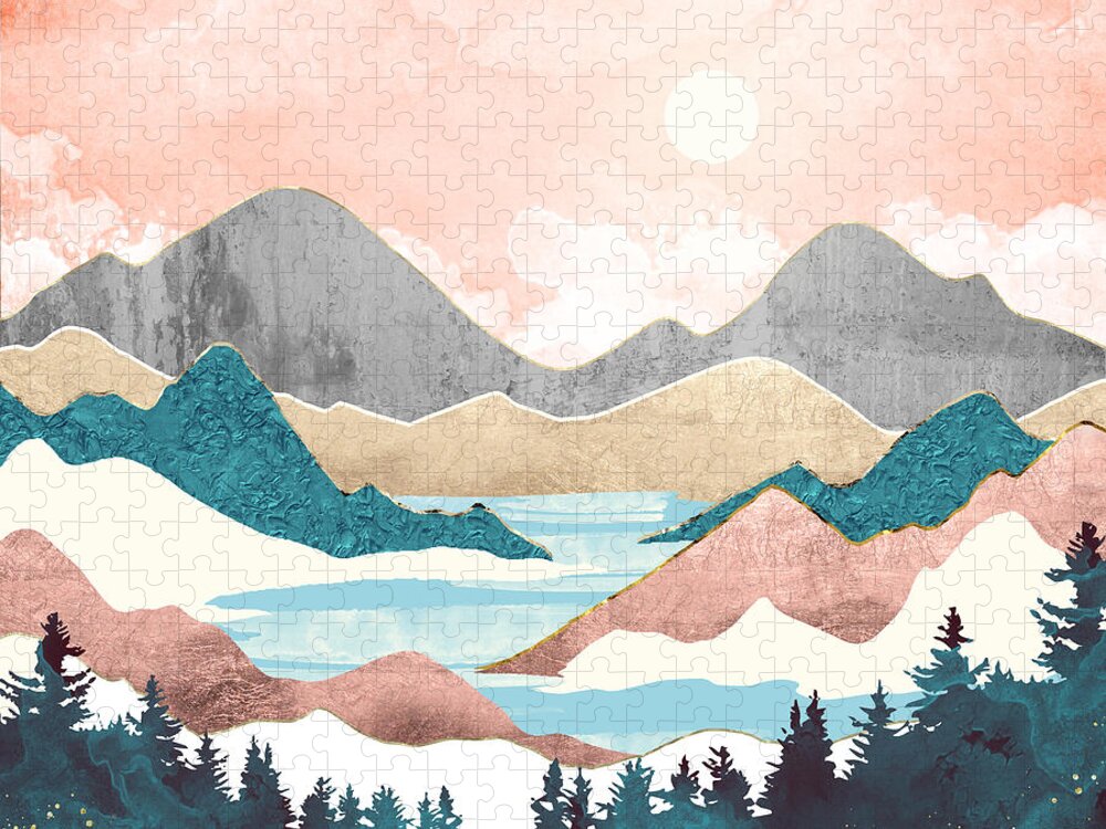 Sunrise Jigsaw Puzzle featuring the digital art Lake Sunrise by Spacefrog Designs