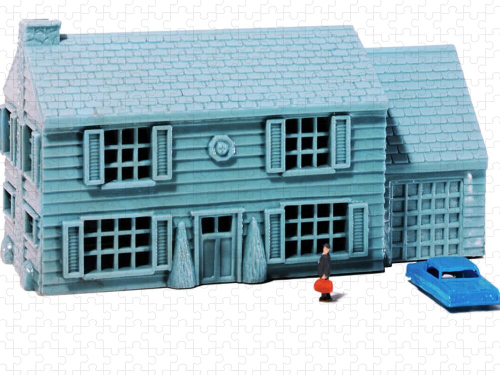 Architecture Jigsaw Puzzle featuring the drawing Large Blue House by CSA Images