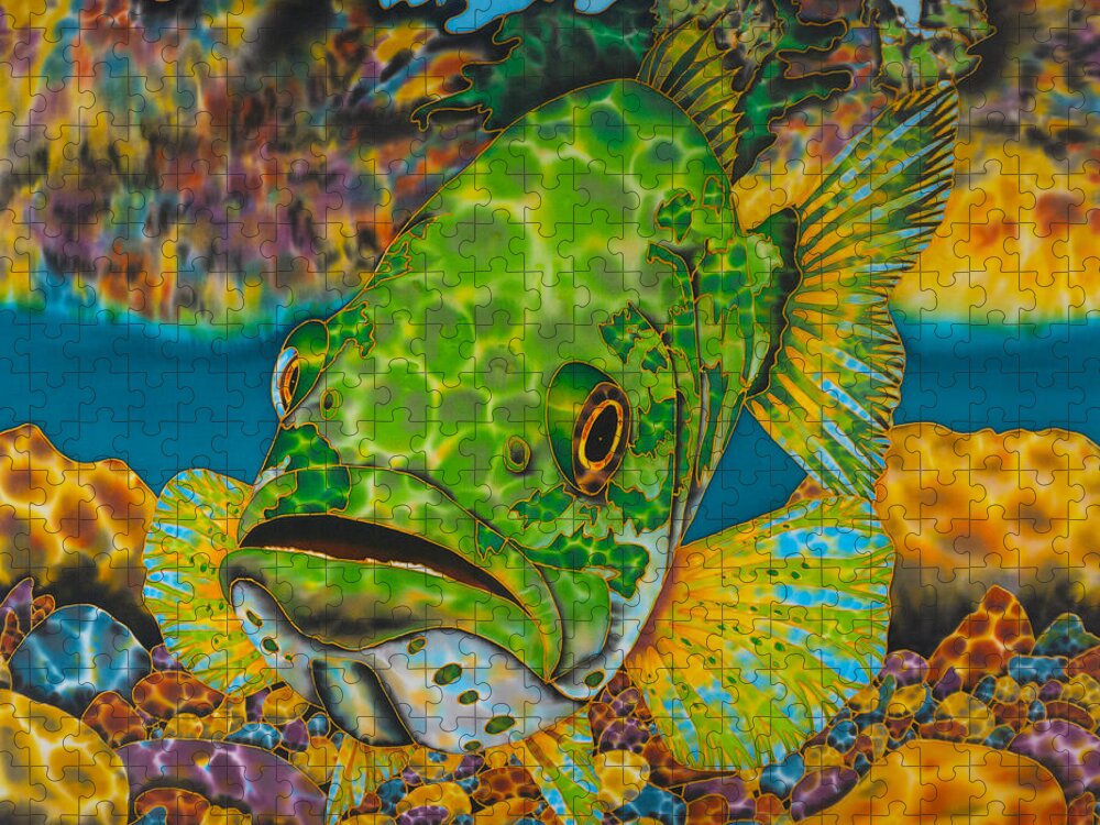 Silk Painting Jigsaw Puzzle featuring the painting Largemouth Bass by Daniel Jean-Baptiste