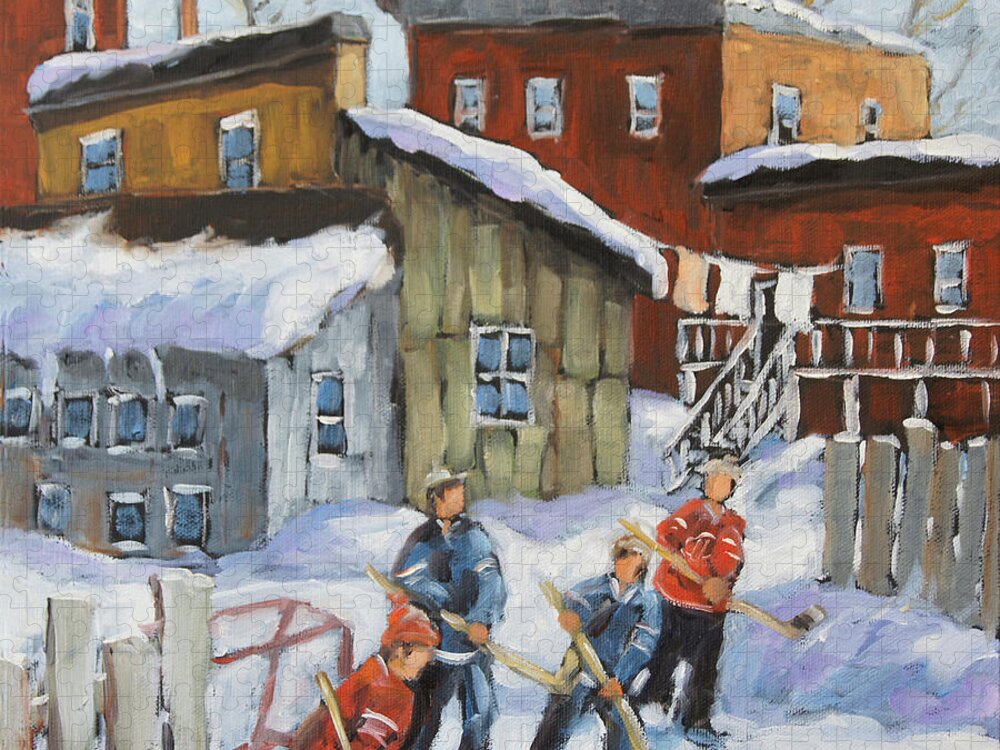 Small Painting Jigsaw Puzzle featuring the painting Last Game of Hockey by Richard T Pranke