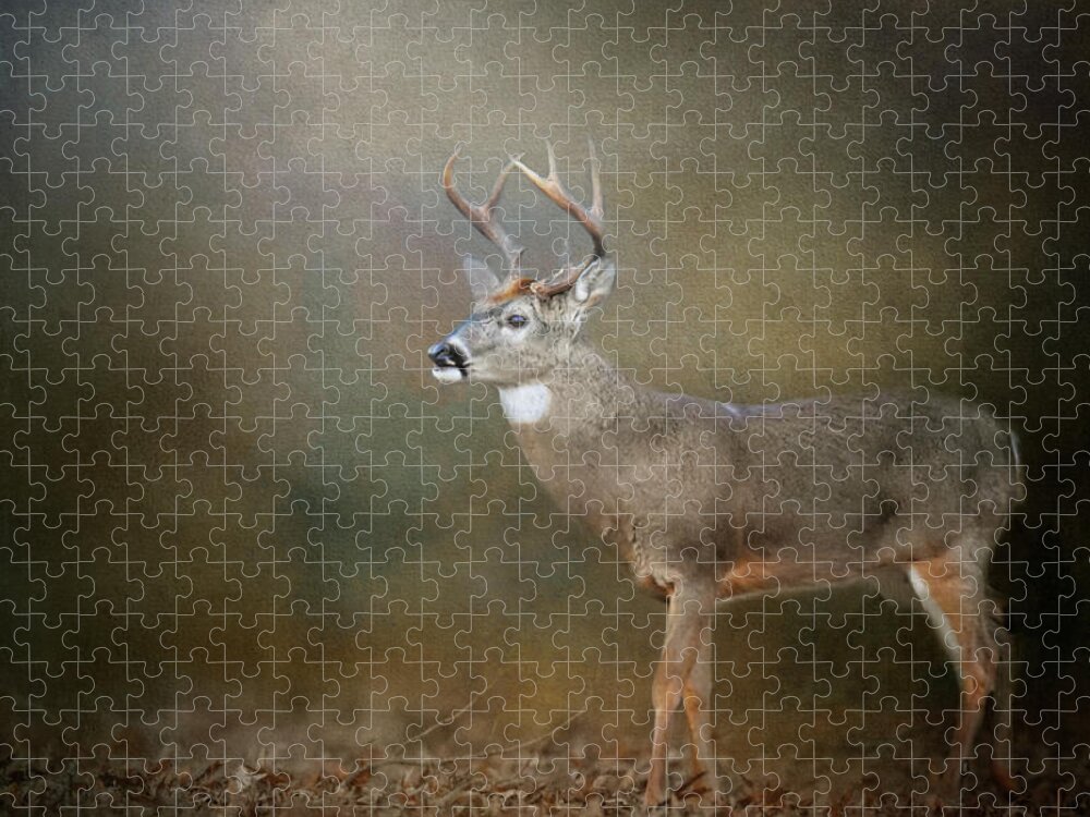 Deer Jigsaw Puzzle featuring the photograph Leaving Autumn Behind by Jai Johnson