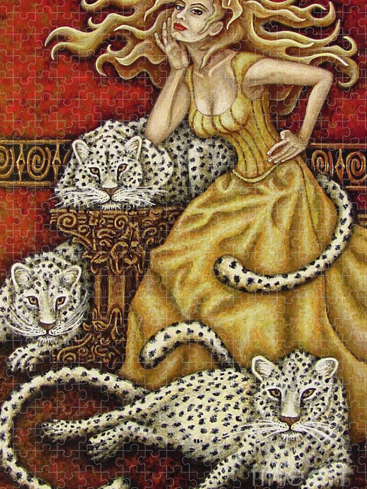 Cat Lady Jigsaw Puzzle featuring the painting Leopard's Lair by Amy E Fraser