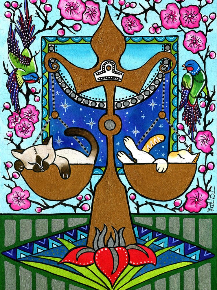 Zodiac Jigsaw Puzzle featuring the painting Libra Cat Zodiac by Dora Hathazi Mendes