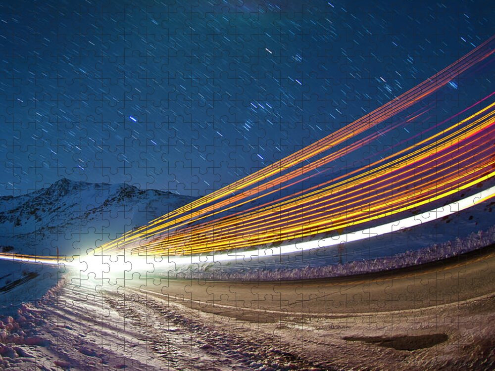 Dawn Jigsaw Puzzle featuring the photograph Light Trails On Loveland Pass by Mike Berenson / Colorado Captures