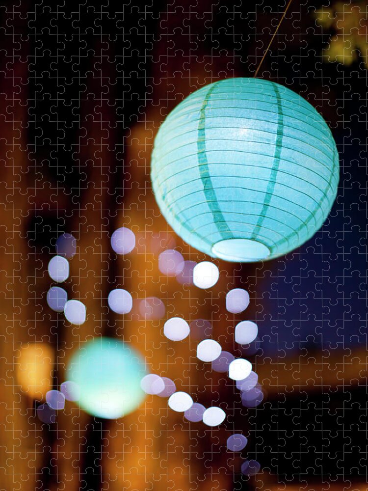 Chinese Culture Jigsaw Puzzle featuring the photograph Lighted Paper Lantern At Night by Jasondoiy