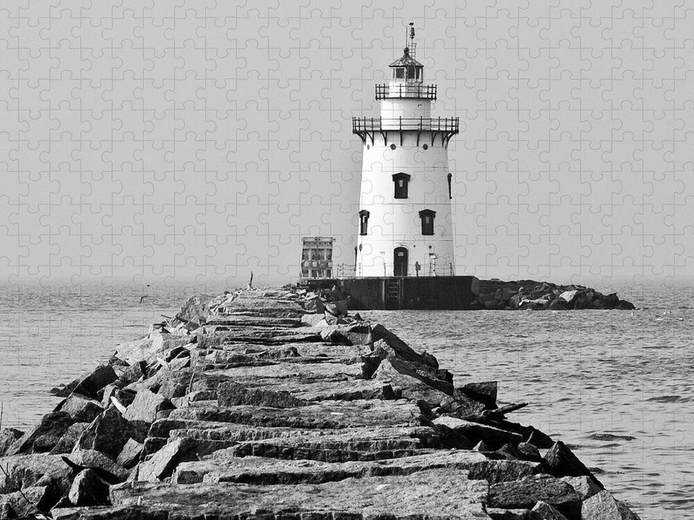 Built Structure Jigsaw Puzzle featuring the photograph Lighthouse In Black And White by Maryann Flick