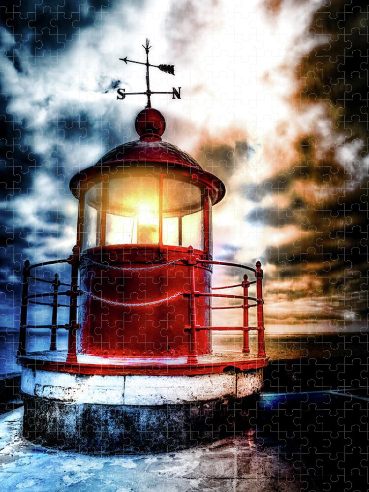 Farol Jigsaw Puzzle featuring the photograph Lighthouse on a stormy sky by Micah Offman