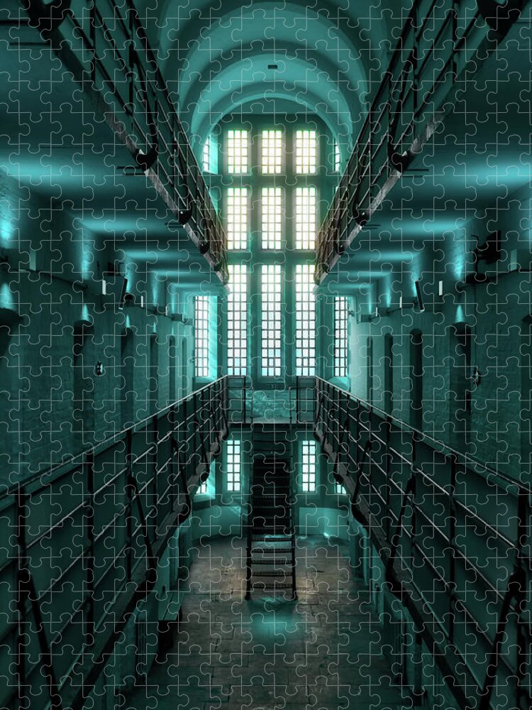 Lincoln Jigsaw Puzzle featuring the digital art Lincoln Castle Prison In Blue by Scott Lyons