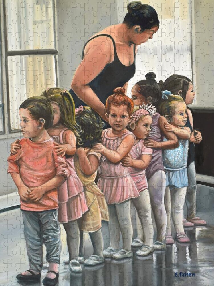 Child Jigsaw Puzzle featuring the painting Lining Up For Dance Class by Eileen Patten Oliver