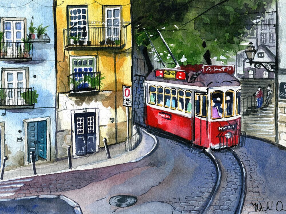 Lisboa Jigsaw Puzzle featuring the painting Lisbon Alfama Rua do Salvador by Dora Hathazi Mendes