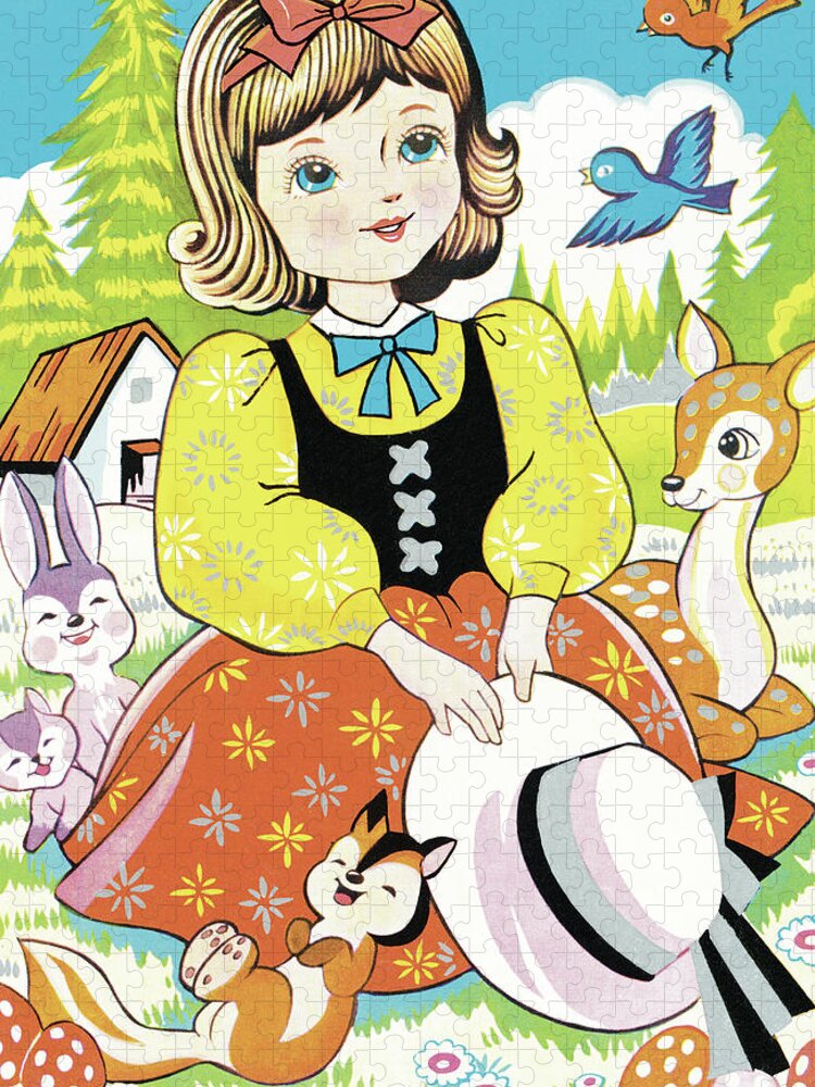 Animal Jigsaw Puzzle featuring the drawing Little girl with animals by CSA Images