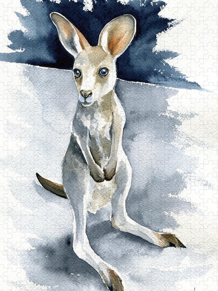 Kangaroo Jigsaw Puzzle featuring the painting Little Kangaroo by Dora Hathazi Mendes