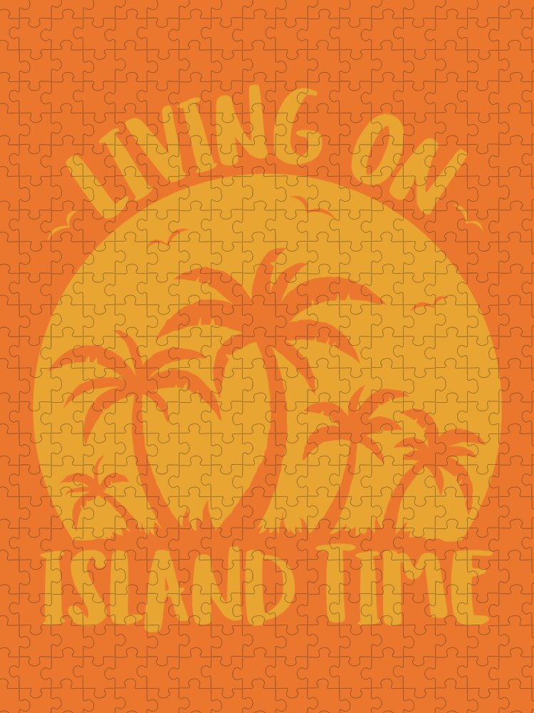 Beach Jigsaw Puzzle featuring the digital art Living On Island Time Palm Trees And Sunset by John Schwegel