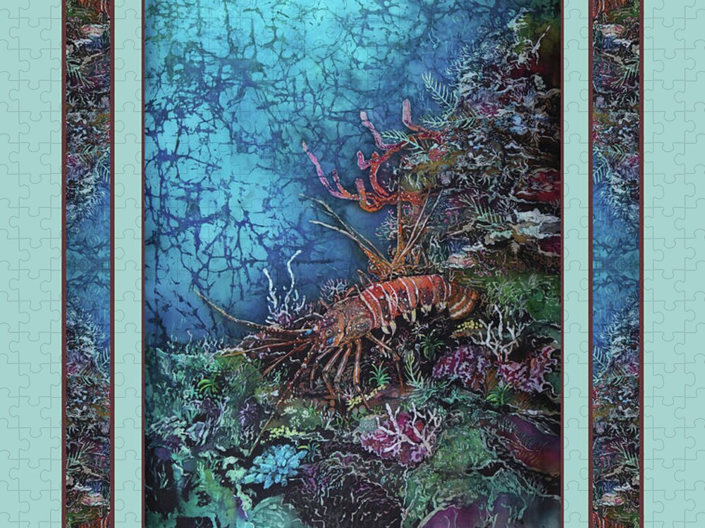 Lobsters Jigsaw Puzzle featuring the mixed media Lobsters Pair BORDERED by Sue Duda