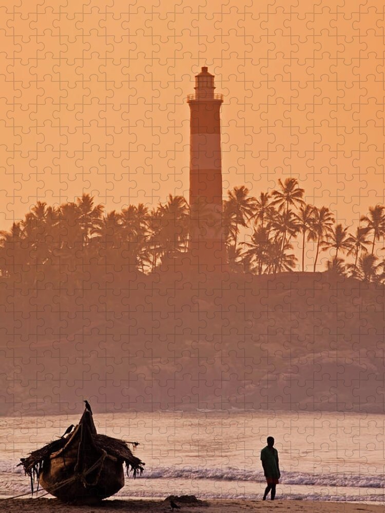 People Jigsaw Puzzle featuring the photograph Lone Person Walking Along Lighthouse by Anders Blomqvist